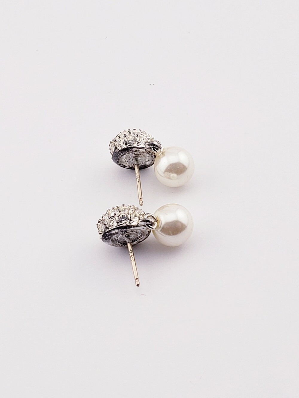 Gorgeous 14K Silver Crystal & Pearl Drop Earrings - Picture 3 of 8